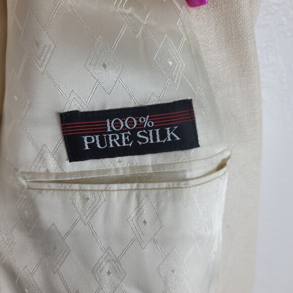 Steve Gordon Double Breasted 100% Pure Silk Cream Men's Suit Coat 46L - Picture 11 of 11